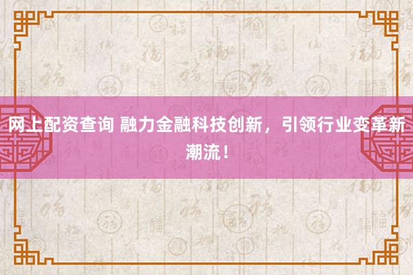 网上配资查询 融力金融科技创新，引领行业变革新潮流！
