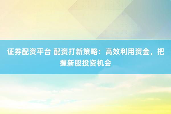 证券配资平台 配资打新策略：高效利用资金，把握新股投资机会