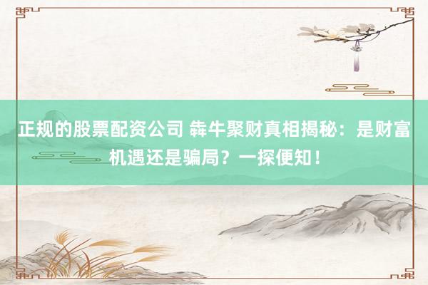 正规的股票配资公司 犇牛聚财真相揭秘：是财富机遇还是骗局？一探便知！