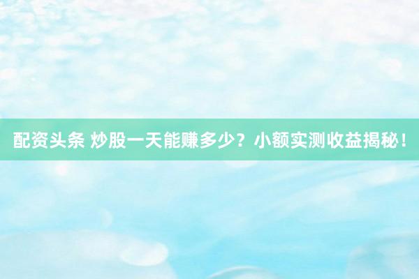 配资头条 炒股一天能赚多少？小额实测收益揭秘！