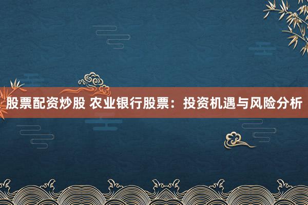 股票配资炒股 农业银行股票：投资机遇与风险分析