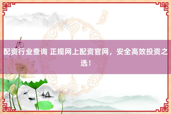 配资行业查询 正规网上配资官网，安全高效投资之选！