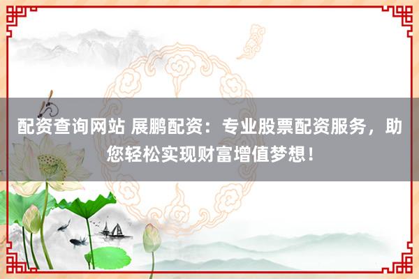 配资查询网站 展鹏配资：专业股票配资服务，助您轻松实现财富增值梦想！
