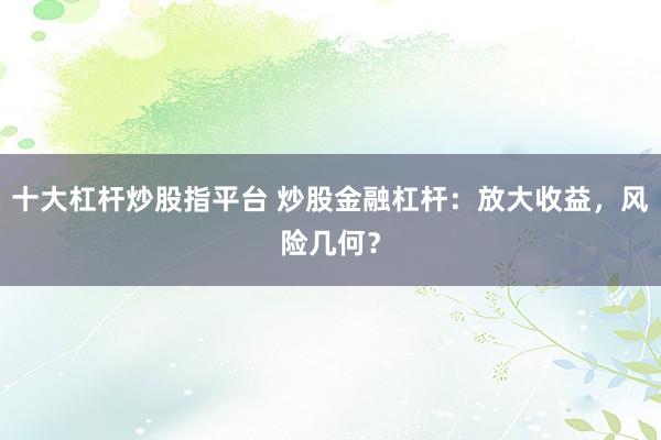 十大杠杆炒股指平台 炒股金融杠杆：放大收益，风险几何？