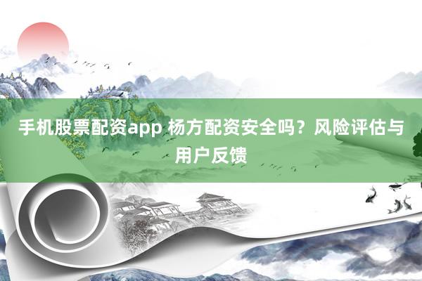 手机股票配资app 杨方配资安全吗？风险评估与用户反馈