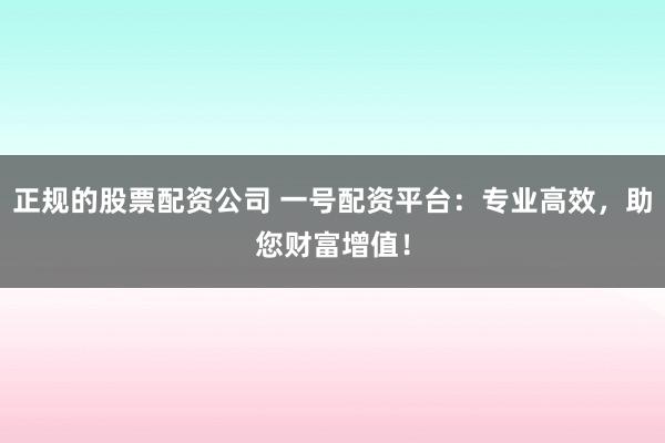 正规的股票配资公司 一号配资平台：专业高效，助您财富增值！